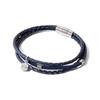 Naru Genuine Leather Braided Matching Pair for Men and Popular Leather Navy Blue Bracelet, Women, Brand, 3-Strand,