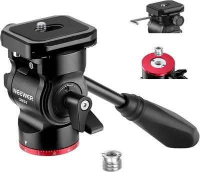 NEEWER Fluid Head with Quick Release Plate and Metal Camera Tripod for Compact Camcorders and DSLR Maximum Load Capacity GM24 Head, Pan/Tilt Handle,