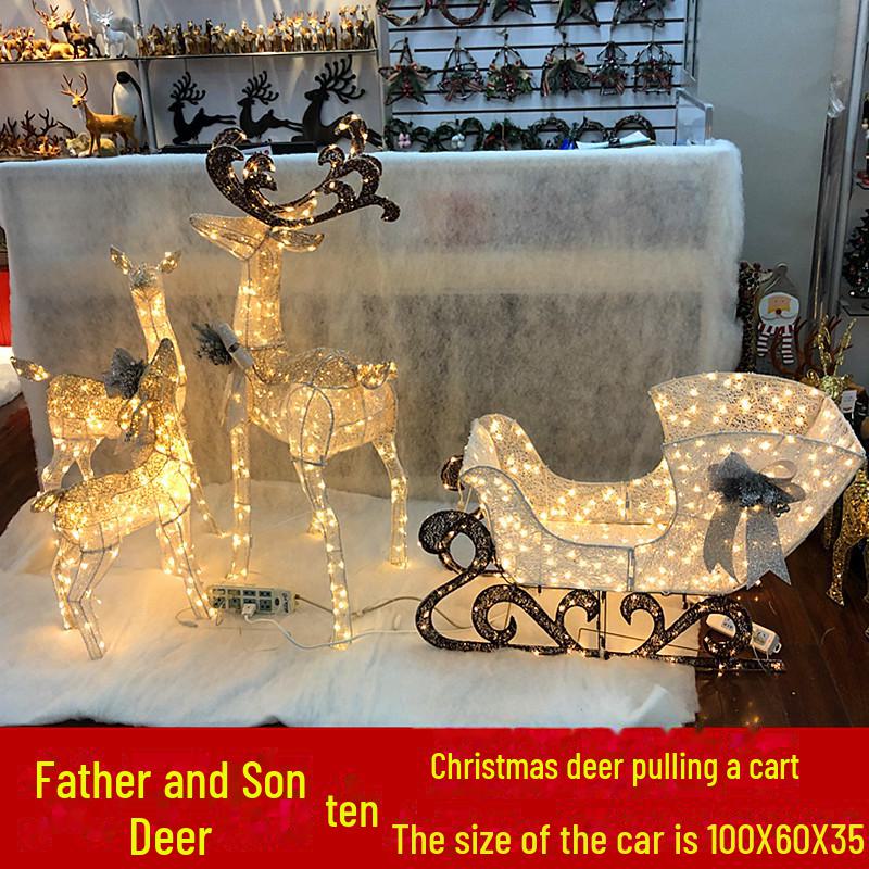 Large Luminous Christmas Deer with Sleigh Ornament: Mother and Child Design for Hotel or Window Decoration
