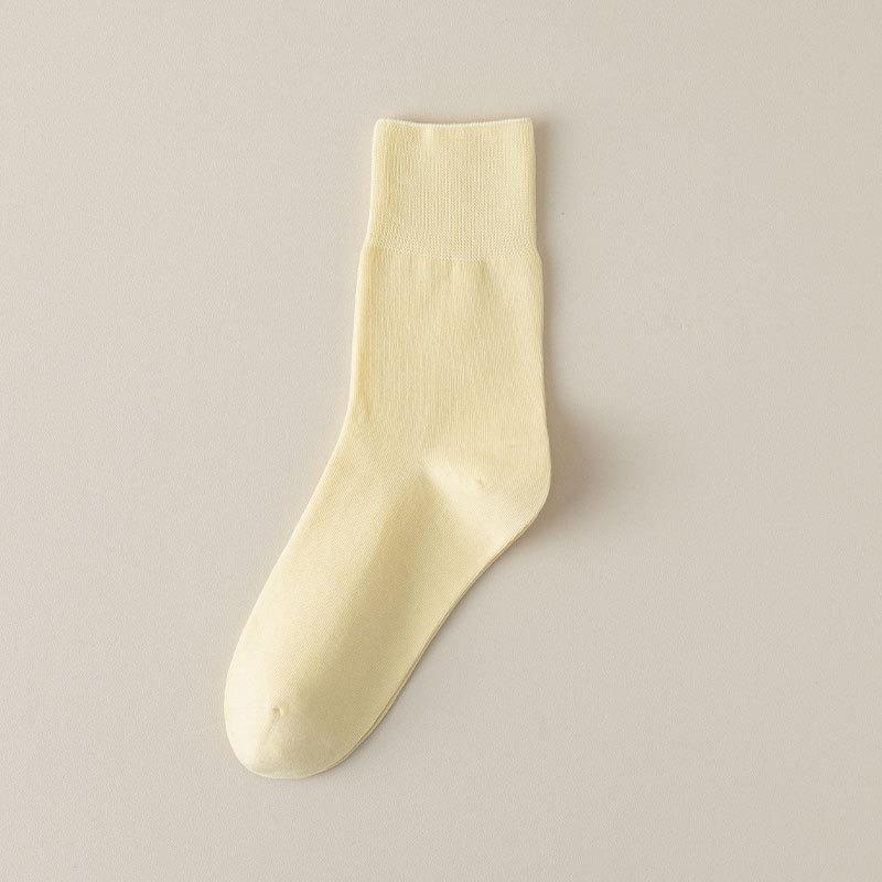 Female Spring and Summer Thin Pure Color Boneless Loose Mouth Sweat-absorbing Tube Cotton Socks