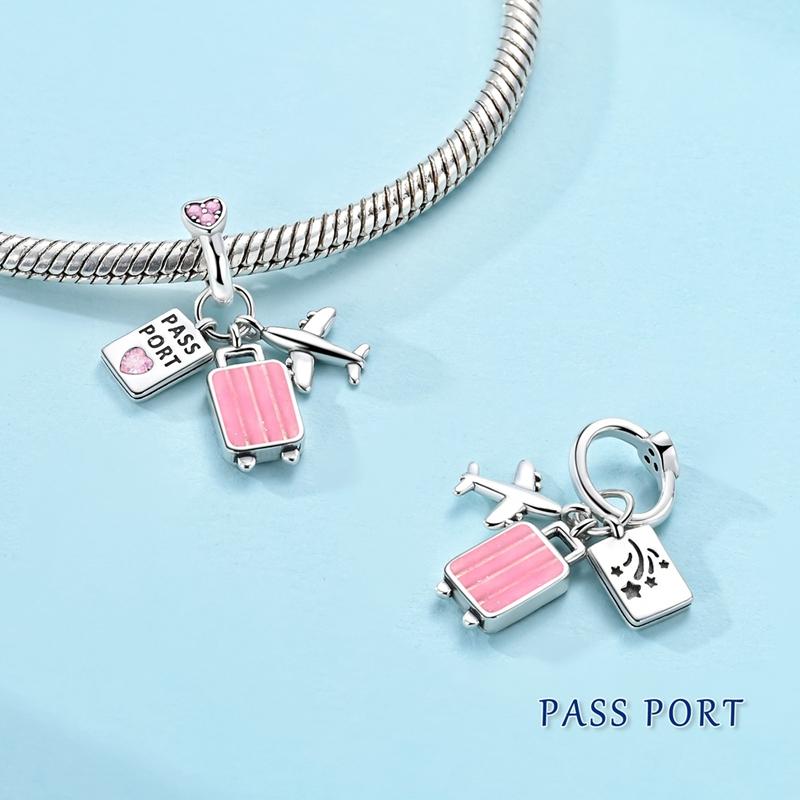 Copper Plane Passport Suitcase Series Pendant Charms Jewelry Fit Originalbracelet For Women Diy Gift