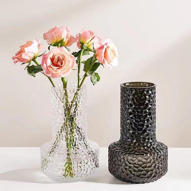 Luxury Hammered Glass Vase: Round Flower Vase & Living Room Ornament for Hydroponics