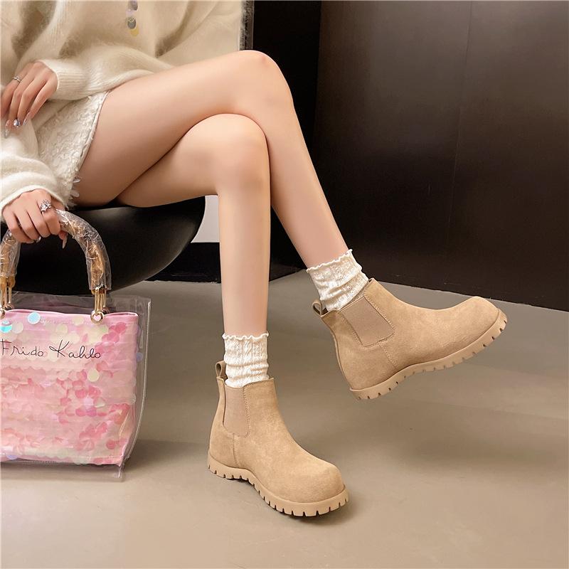 Retro Big Head Short Boots Women's 2025 New Autumn Suede Small Inner Heightening Martin Boots Thick-soled Chelsea Boots