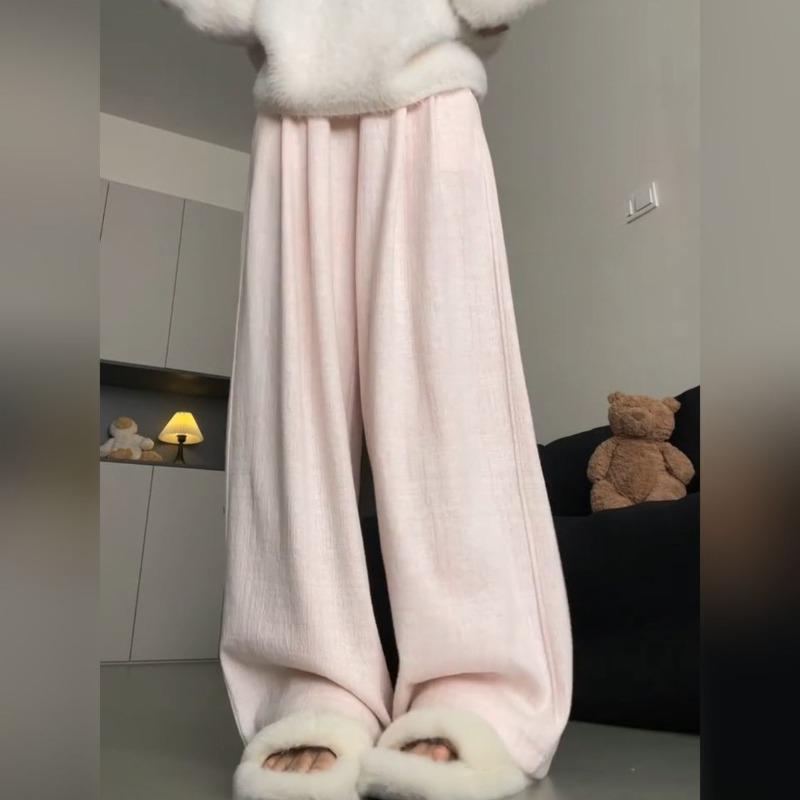 

Розовые широкие брюки для женщин, прямые повседневные удобные брюки M розовый