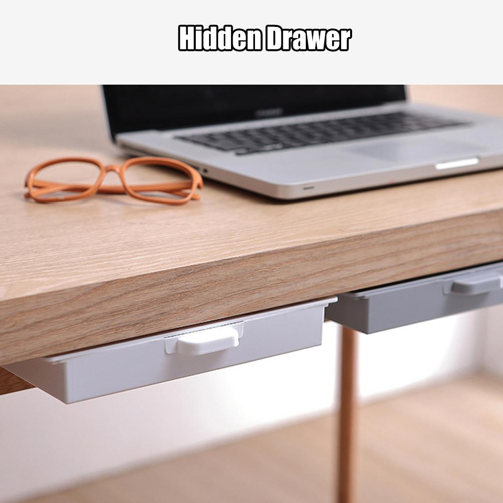Self-Adhesive Hidden Storage Box Under the Table Makeup Organizer Under Desk Storage Drawer Organizer Box Stationery Storage