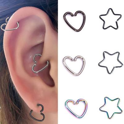 10Pcs Women Stainless Steel Heart Star  Helix Cartilage Studs Piercing Earrings