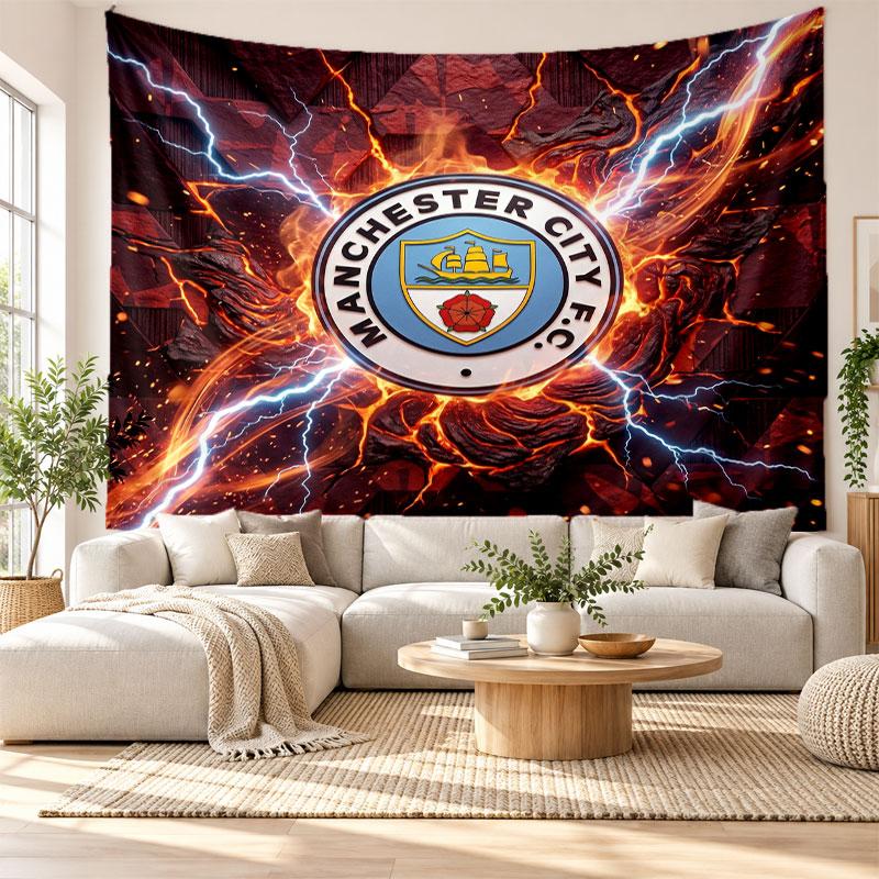 Arazzo da Parete Manchester City, Tessuto Morbido da Appendere, Sfondo Decorativo per Camera da Letto, Arte da Parete per la Casa