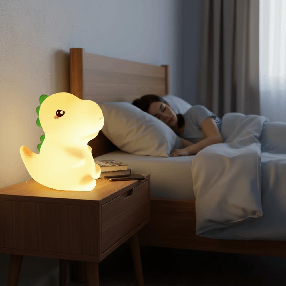Dinosaur Shape Silicone Night Light Cartoon USB Charging LED Night Lamp Soft Rechargeable Touch Sensor Lamp Sleep Accompanying