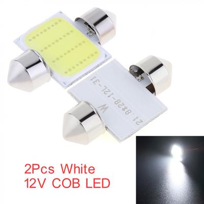 2ks Bílé 31mm 12-SMD 12V COB LED žárovky pro interiér auta s kopulovitými mapami DE3175
