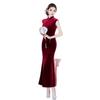Red velvet new Chinese long fishtail cheongsam skirt, early autumn style, waist pinching and thin, high-end banquet cheongsam