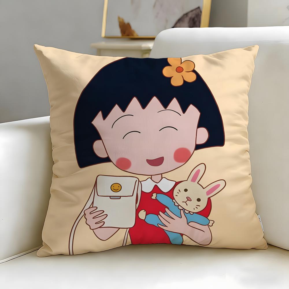 classic anime Chibi Maruko Chan Cushion Cover Soft & Easy-Wash Pillow Case – Versatile for Couch, Bed, Travel and Office