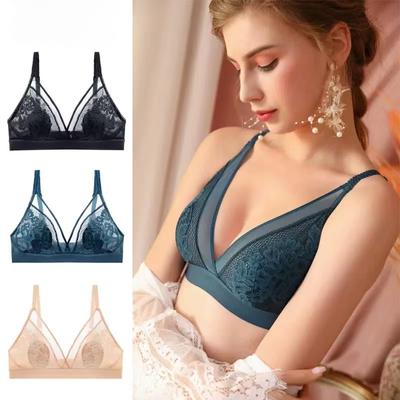 Sexy Wireless Bras for Women Ultra Thin Lace Bralette Deep V Plunge Bra