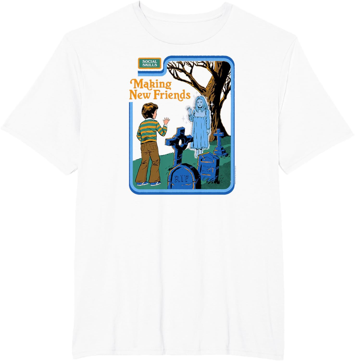 

Steven Rhodes Making New Friends Ghost Retro Dark Humor T-Shirt New Spring/Summer Arrivals Regular Fit Casual 5XL різнокольоровий
