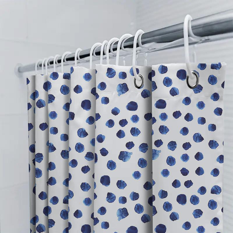 Blue Watercolor Polka Dot Shower Curtain Modern Bathroom Decor Waterproof Fabric Shower Rug Liner Set 72 X 84 (3 Packs)