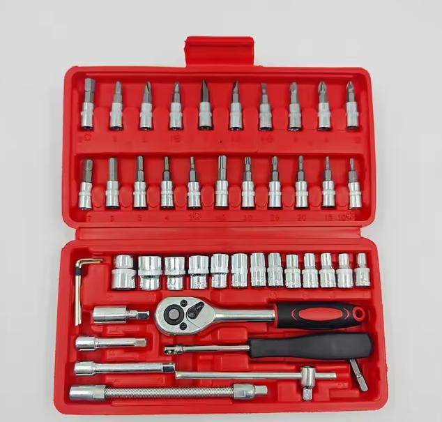 46 Piece/Set of Car Repair Tool Kit 1/4-Inch Socket Set Car Repair Tool Ratchet Torque Wrench Combo Auto Repairing Tool Set