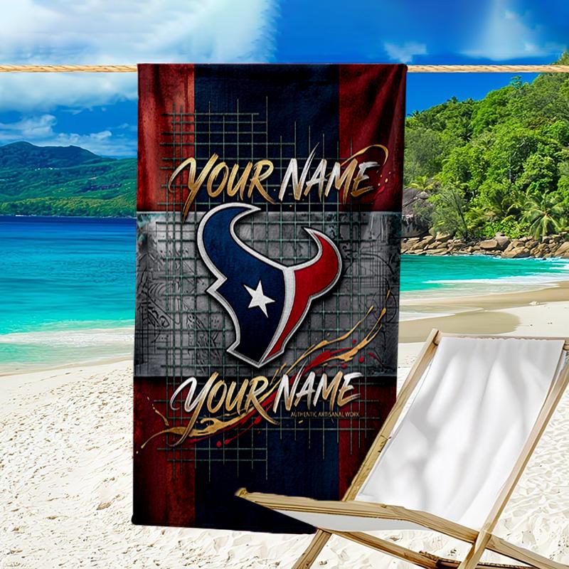 Custom Name Beach Towel Texans basketball Beach Towel, Soft Microfiber, Gift for Her/Him, Birthday, for Pool, Beach, Travel, Fan gifts