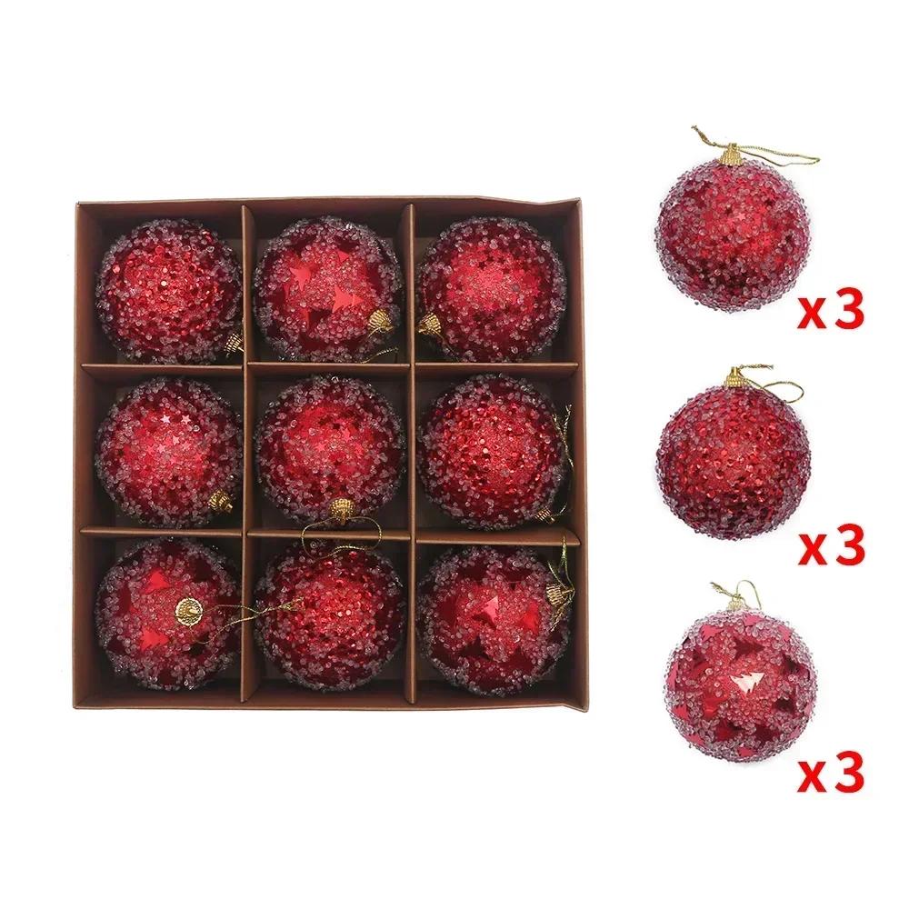 9 Stück 8cm Eingelegter Kristall Große Weihnachtskugeln Kreative Weihnachtsbaumhänger Feiertags-Hängedekorationen