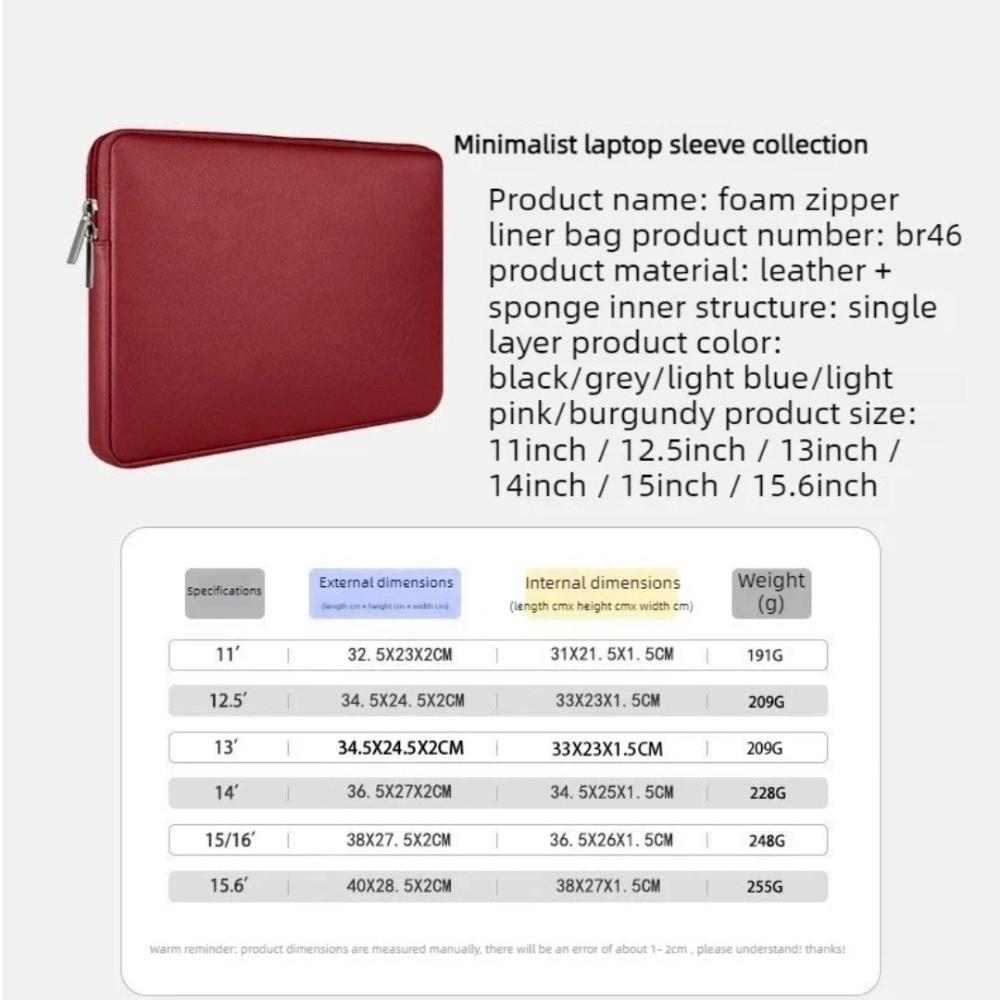 PU Leather Laptop Bag Anti Fall Laptop Protection Cover Simple Laptop Pouch Storage Tablet