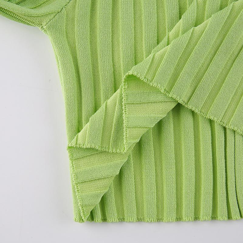 Knitted Cropped Sweaters Women Chain V Neck Long Sleeve Cardigan Tops Pullovers Oversized Clothes Solid S-L