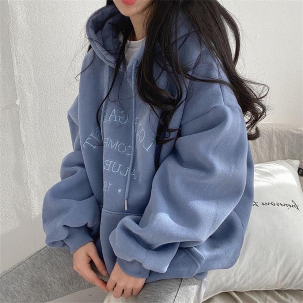 Felpa con cappuccio da donna con stampa di lettere, manica lunga oversize, tasca, felpa larga per primavera, autunno, inverno