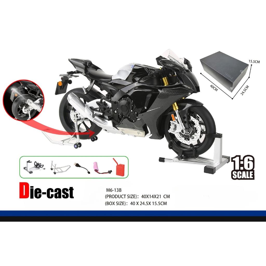 Symulacja 1/6 Yamaha R1M Metalowy Malowany Model Motocykla Dźwięk Światło Kolekcja Zabawka Motocykl Prezent dla Chłopaka Miniaturowy Samochodzik