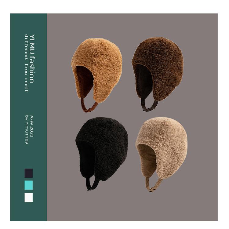 Corduroy flight cap, unisex, for skiing, warm, with fleece lining, ear-covering design, suitable for cycling, and resembling a Lei Feng cap