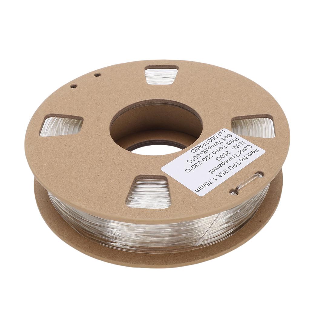 TPU Filament 1.75mm 95A 250g High Elasticity Flexible 3D Printer Filament for Most 3D Printers Transparent