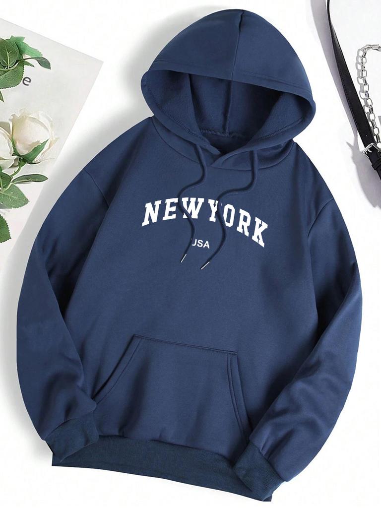 New York Usa City Letter Graphic Sweatshirt Men Women Loose Fleece Hoodie Pullover Hoodies Crewneck Pocket Clothes Couple New