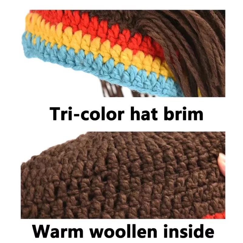 Men Women Synthetic Wig False Braid Dreadlocks Beanie Cap Handmade Crochet Hat Cosplay Party Headwear Warm Knitted Wig Hat