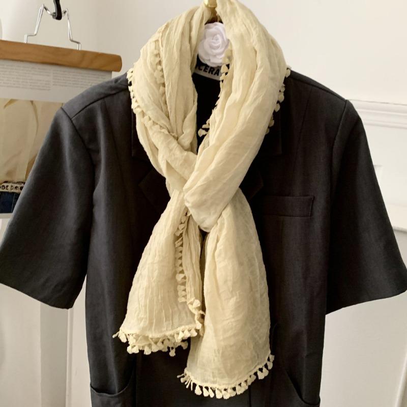 Cotton and linen scarf atmosphere new retro linen literary and fresh thin monochrome scarf shawl