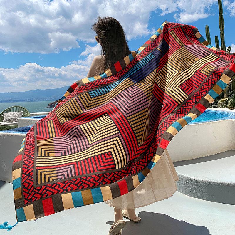 Ethnic Style Silk Scarf: Women's Sunscreen Shawl & Beach Towel