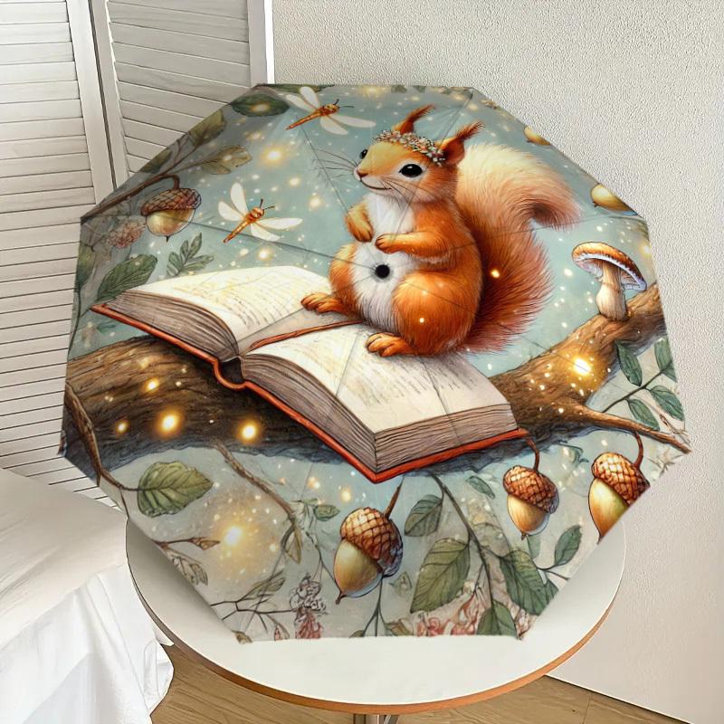 1pc squirrel book Pattern Umbrella Design Automatic Opening and Closing Umbrella, High-quality Travel Umbrella, Lightweight and Portable, -61