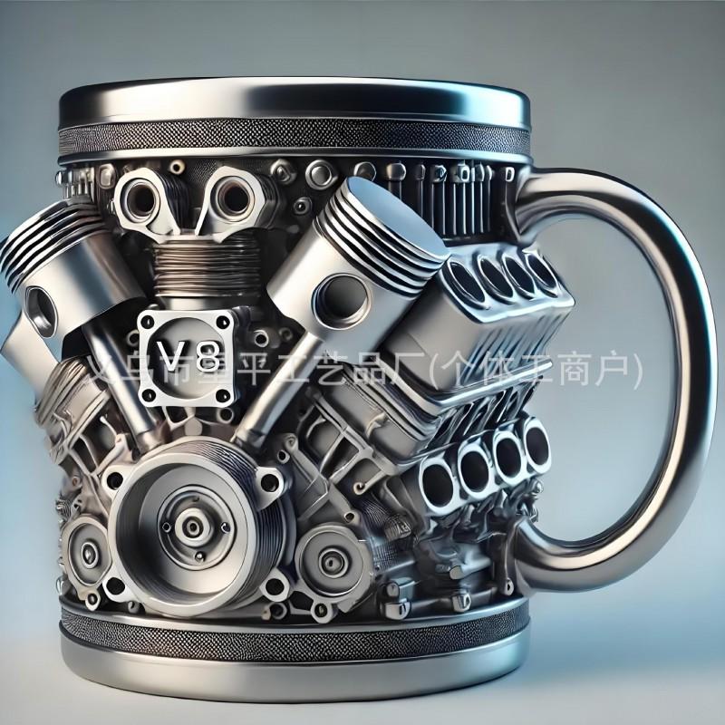 V6 V8 Engine Themed Resin Coffee Mug 3D Mechanical Design Novelty Gift Car Enthusiasts Office Decor