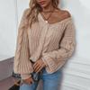 European and American Solid Color Cable Sweater Women's Autumn and Winter New Retro Loose Lantern Sleeve Knitted Sweater