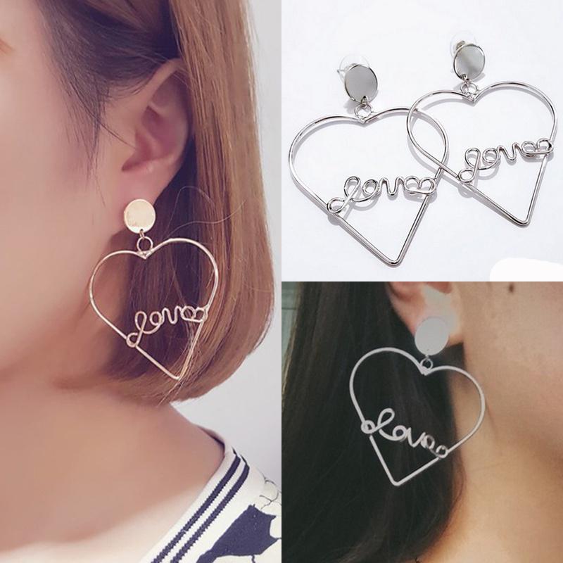 

Fashion Women Luxury Geometric Stud Earrings Princess Heart Hollow Drop Earrings