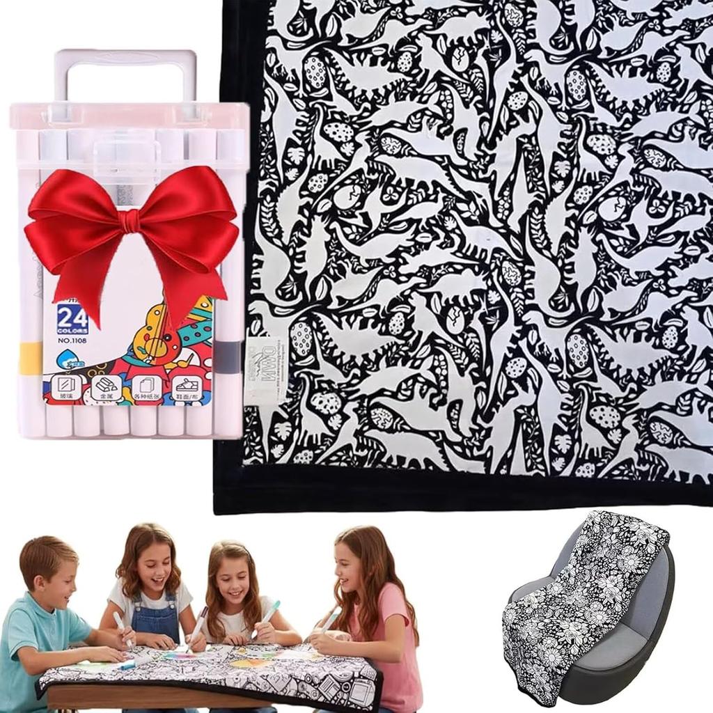 Diy Coloring Blanket With 24 Markers Color Your Own Cozy Velvet Throw Blanket For Kids Adults Creative Gift For Home Decor