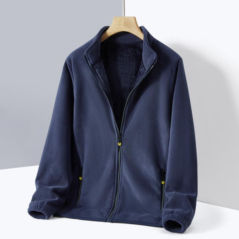 Aoli Velvet Autumn Winter Fleece Lined Thickened Double-Sided Warm Stand Collar Cardigan Sweatshirt Jacket Fleece Couple Men Women Top