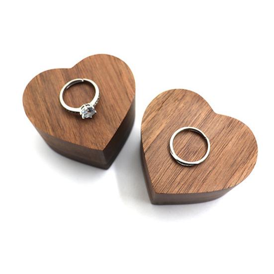 Jewelry Box Heart-Shaped Walnut Wood Ring Storage Box with Velvet Padding Smooth Polished Surface Weddings Proposals Ring Case
