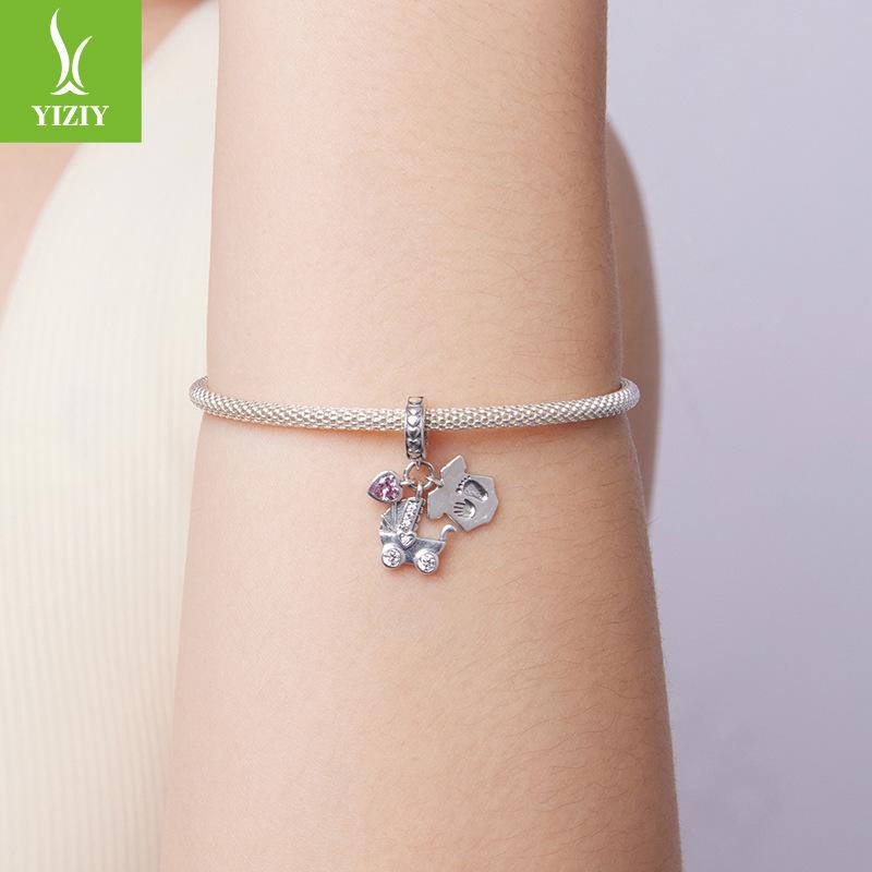Cute Stroller Baby Three-In-One Pendant Accessories S925 Sterling Silver Love Diy Beads
