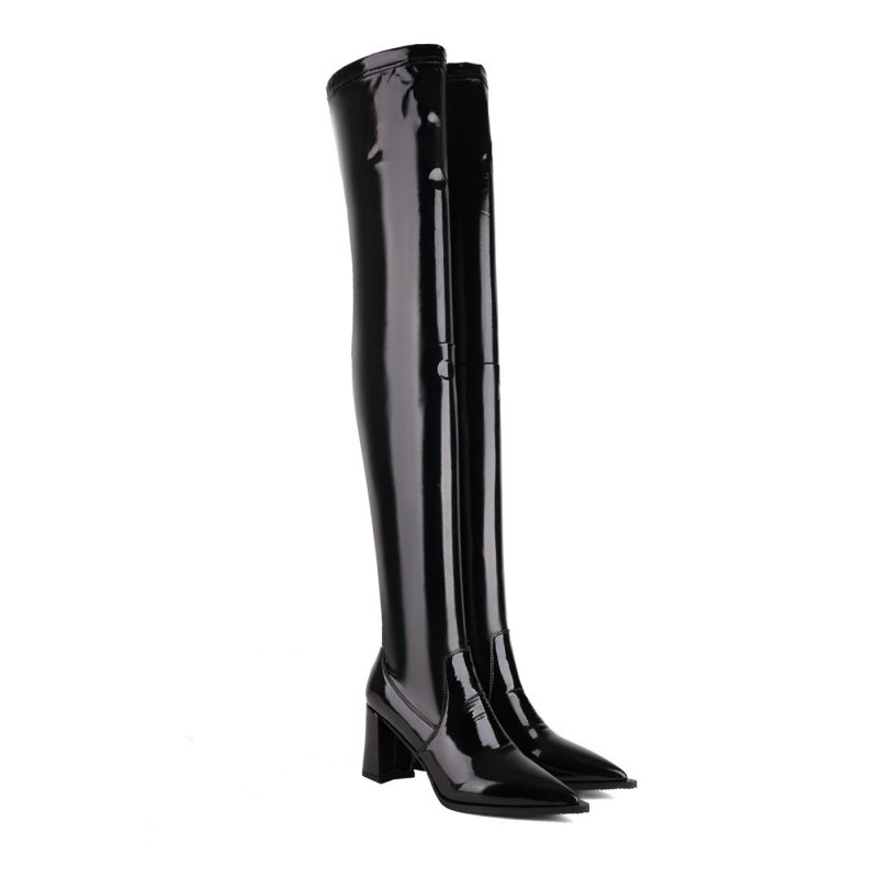 

Женские сапоги на высоком каблуке осень и зима новые сексуальные в европейском и американском стиле на толстом каблуке большого размера сапоги до колена 46 чёрный