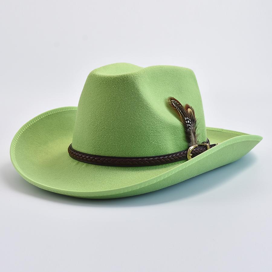 Men Women Western Style Felt Fedoras Hats Vintage Gentleman Cowgirl Jazz Hats Wide Brim Church Caps