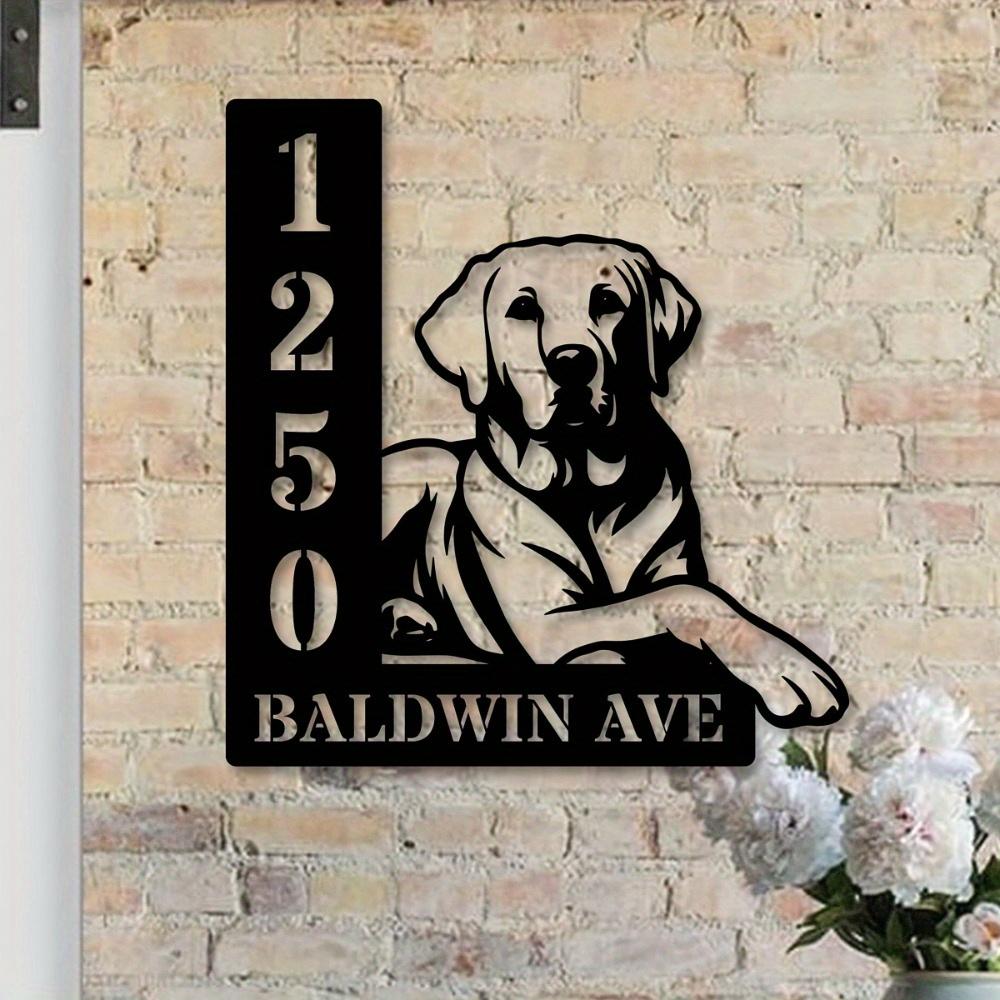 Personalized Labrador Dog Silhouette Metal Wall Sign, Rustic Handmade Black Decor for Address