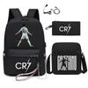 CR7 Youth Backpack Set Kids Oxford Fabric School Bag Shoulder Pencil Case Geometric Print Lightweight Breathable Fits