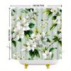 1 Piece White Cherry Blossom And Green Leaves Shower Curtain, Polyester Fabric, Machine Washable, Suitable For Bathroom