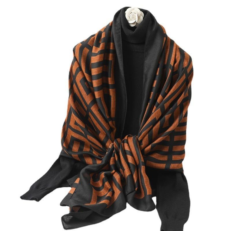 Retro temperament scarf women's spring and summer travel shawl versatile color matching cotton and linen scarf long large size headscarf new