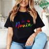 Spanish Bridal Wedding Engagement Party Shirts Rainbow Graphic Tees, Team Bride Squad Blouses Girl Bachelorette Hen Party Tops