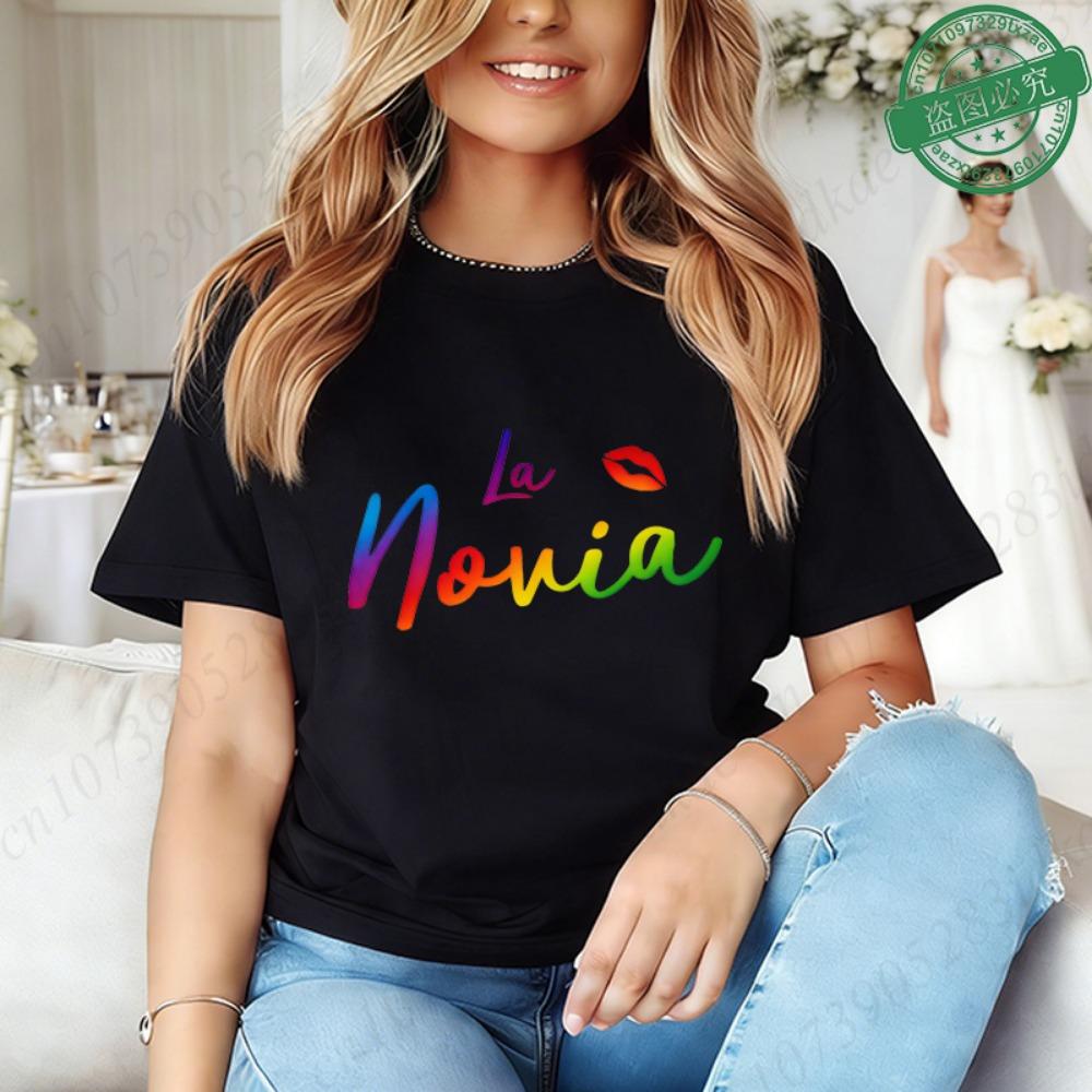 Spanish Bridal Wedding Engagement Party Shirts Rainbow Graphic Tees, Team Bride Squad Blouses Girl Bachelorette Hen Party Tops