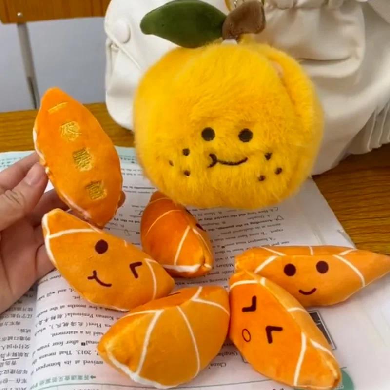 Kawaii Abziehbar Orangenstücke Frucht Plüschtier Gefüllt Weich Simulation Essen Schlüsselanhänger Rucksack Anhänger Cartoon Spielzeug Puppe Kindergeschenk