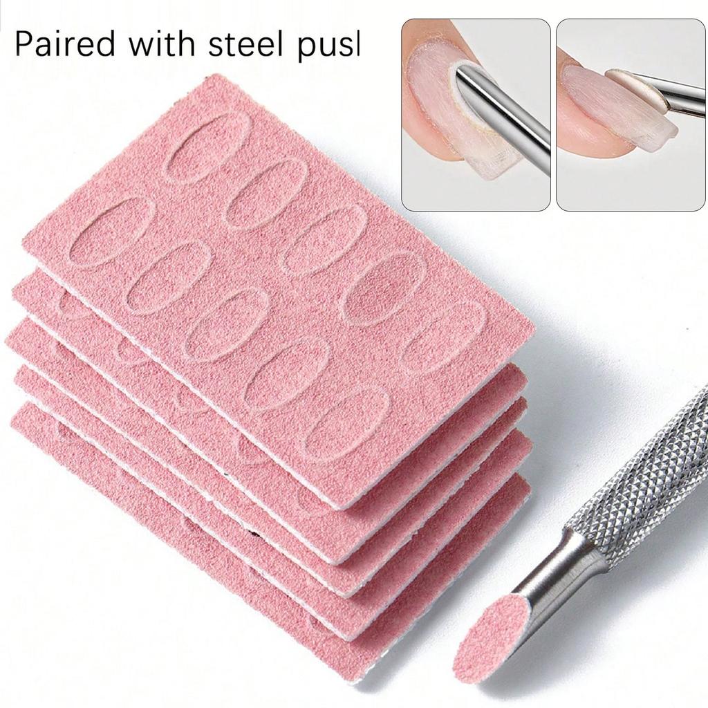 Pink Sanding Slice Russian Steel Push Set 180# Grit Sheet Beveled Steel Pusher Replace Self-Adhesive Sand Flak Manicure Tool