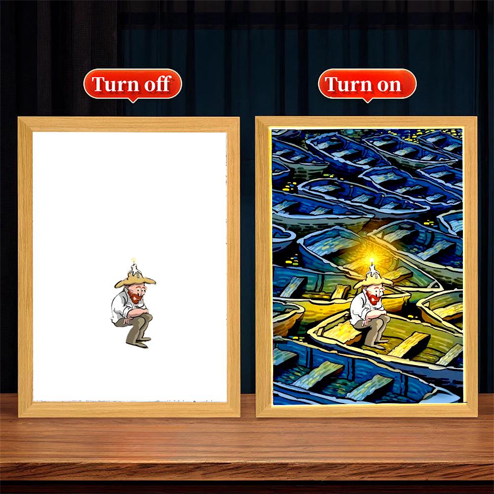 

Фоторамка для рисования светом Ван Гог Астральное искусство Светодиодный ночник Прикроватная настольная лампа Комната Дом Декор для стола Рождественские подарки Лунная лампа